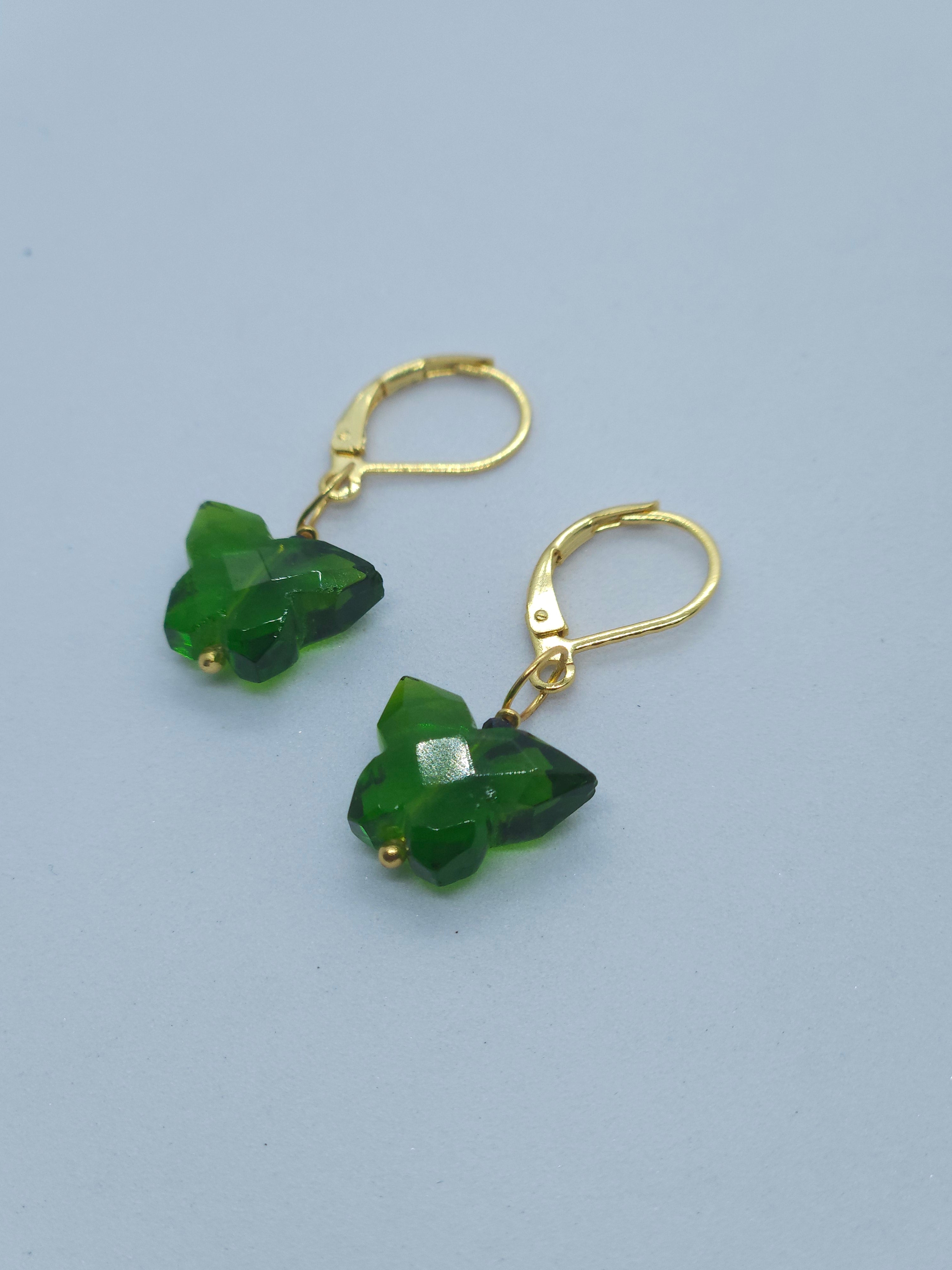 Green Quartz Butterfily Earrings with Normal Ear wire