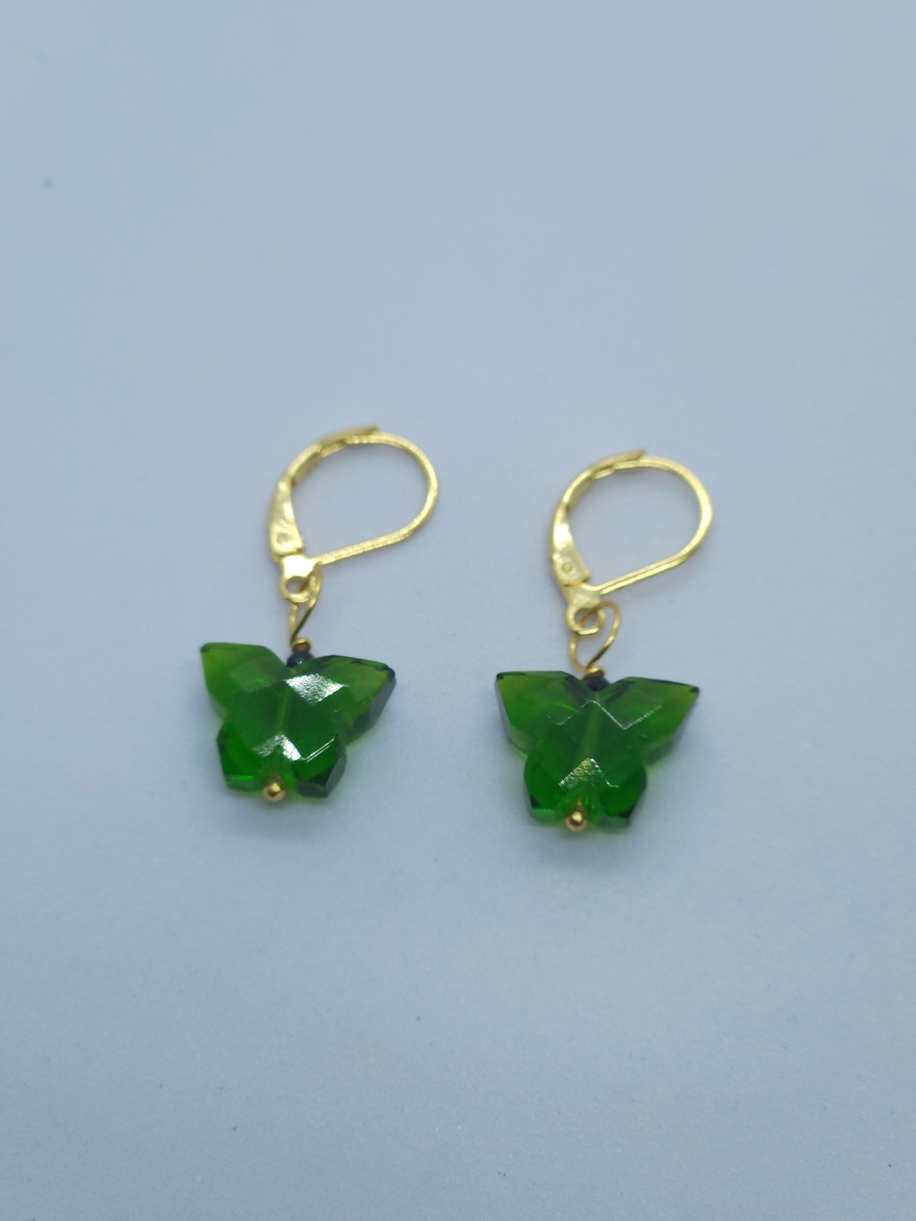 Green Quartz Butterfily Earrings with Normal Ear wire