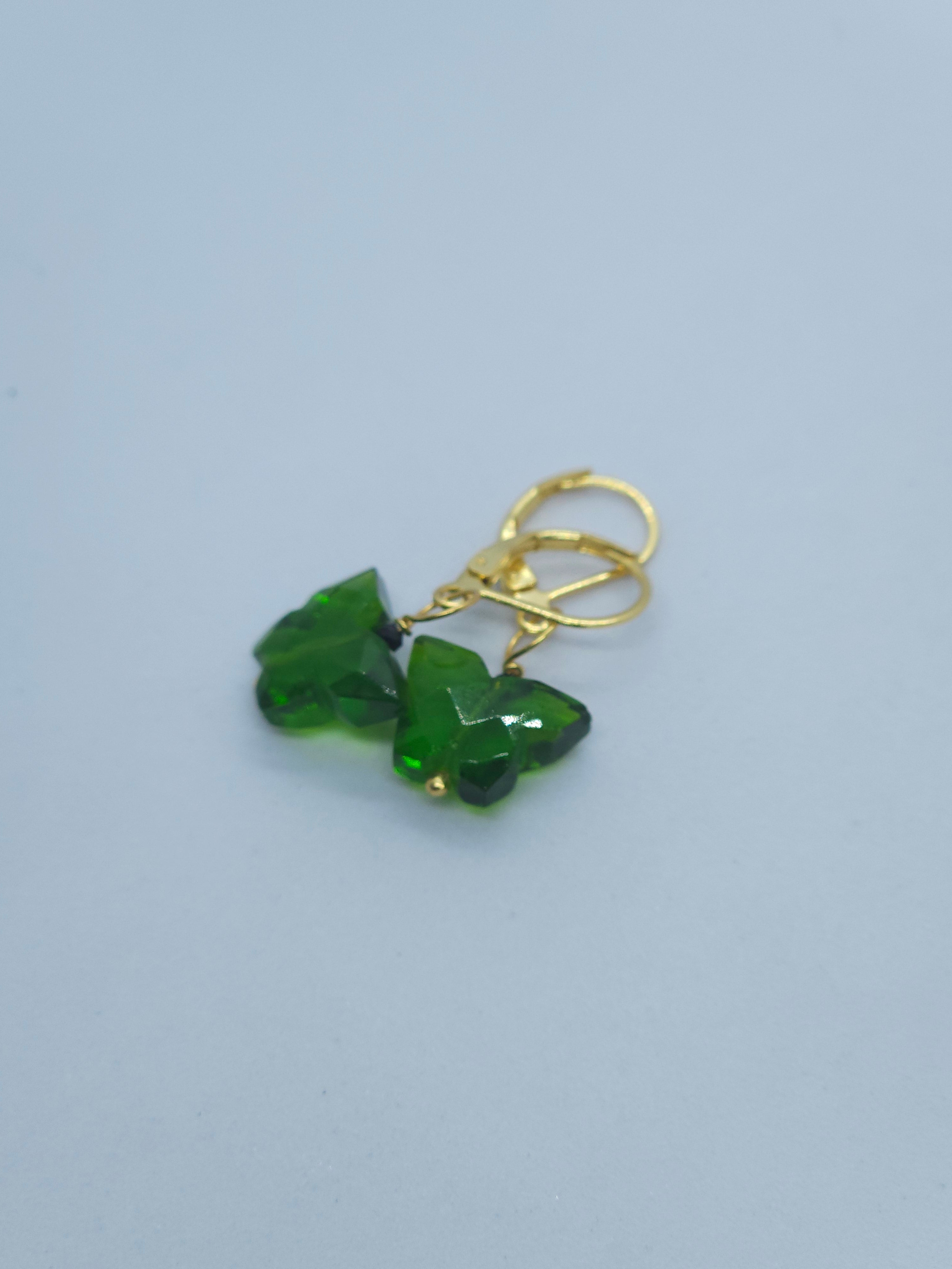 Green Quartz Butterfily Earrings with Normal Ear wire