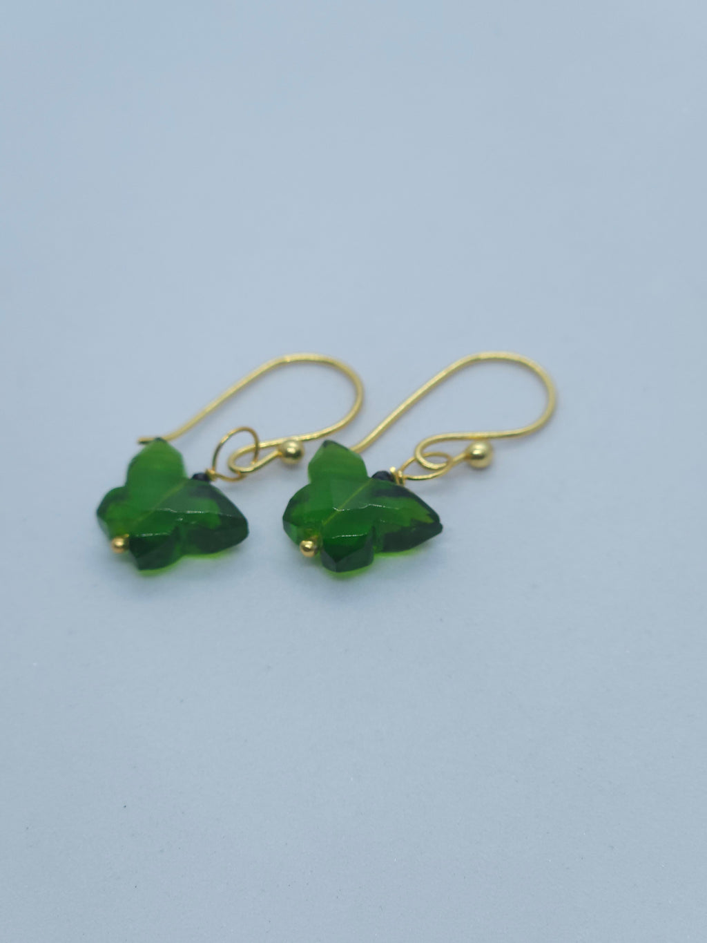 Green Quartz Butterfly Earrings with Normal Ear wire