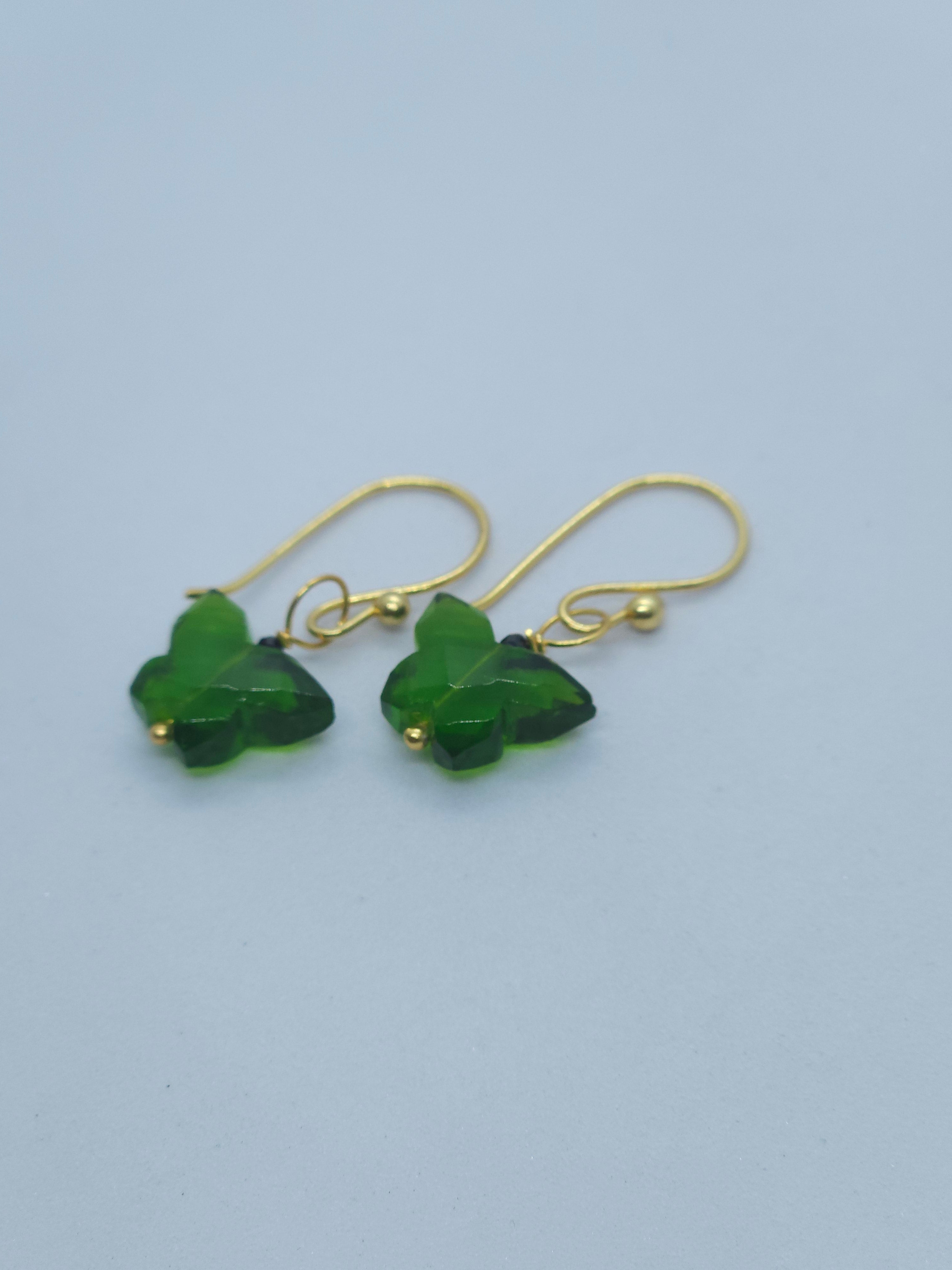 Green Quartz Butterfly Earrings with Normal Ear wire