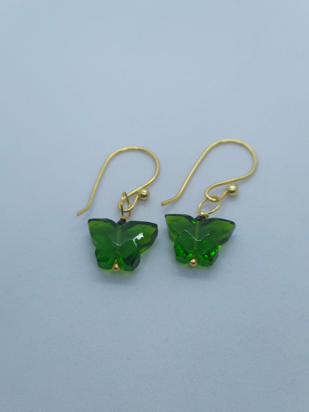 Green Quartz Butterfly Earrings with Normal Ear wire
