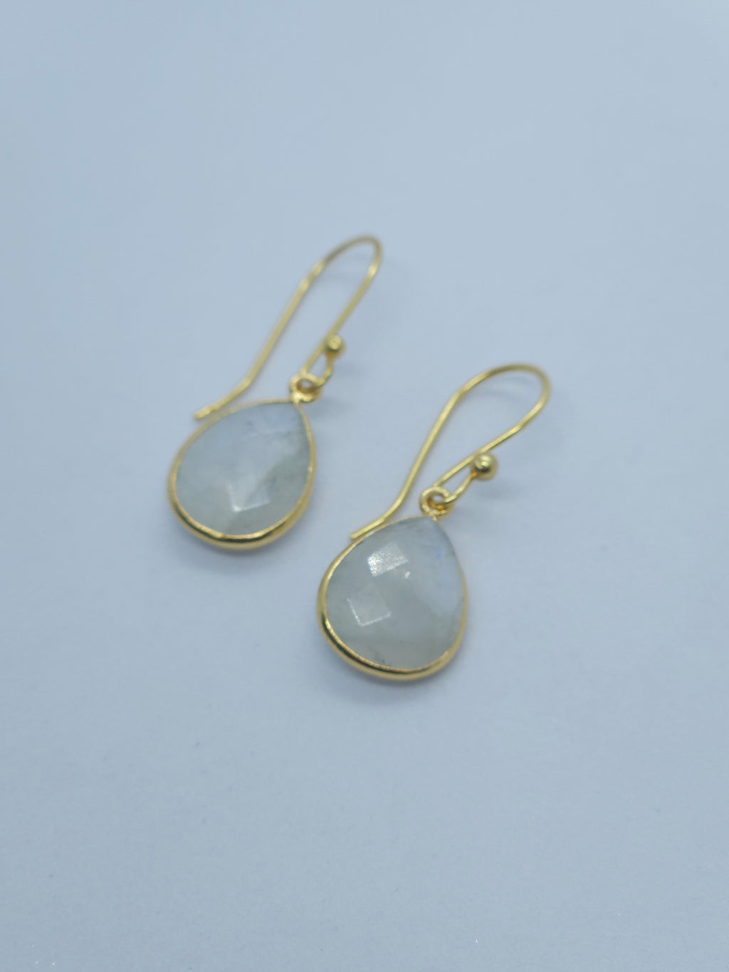 Rainbow Moonstone Gold Vermeil Bezel Set Earrings.