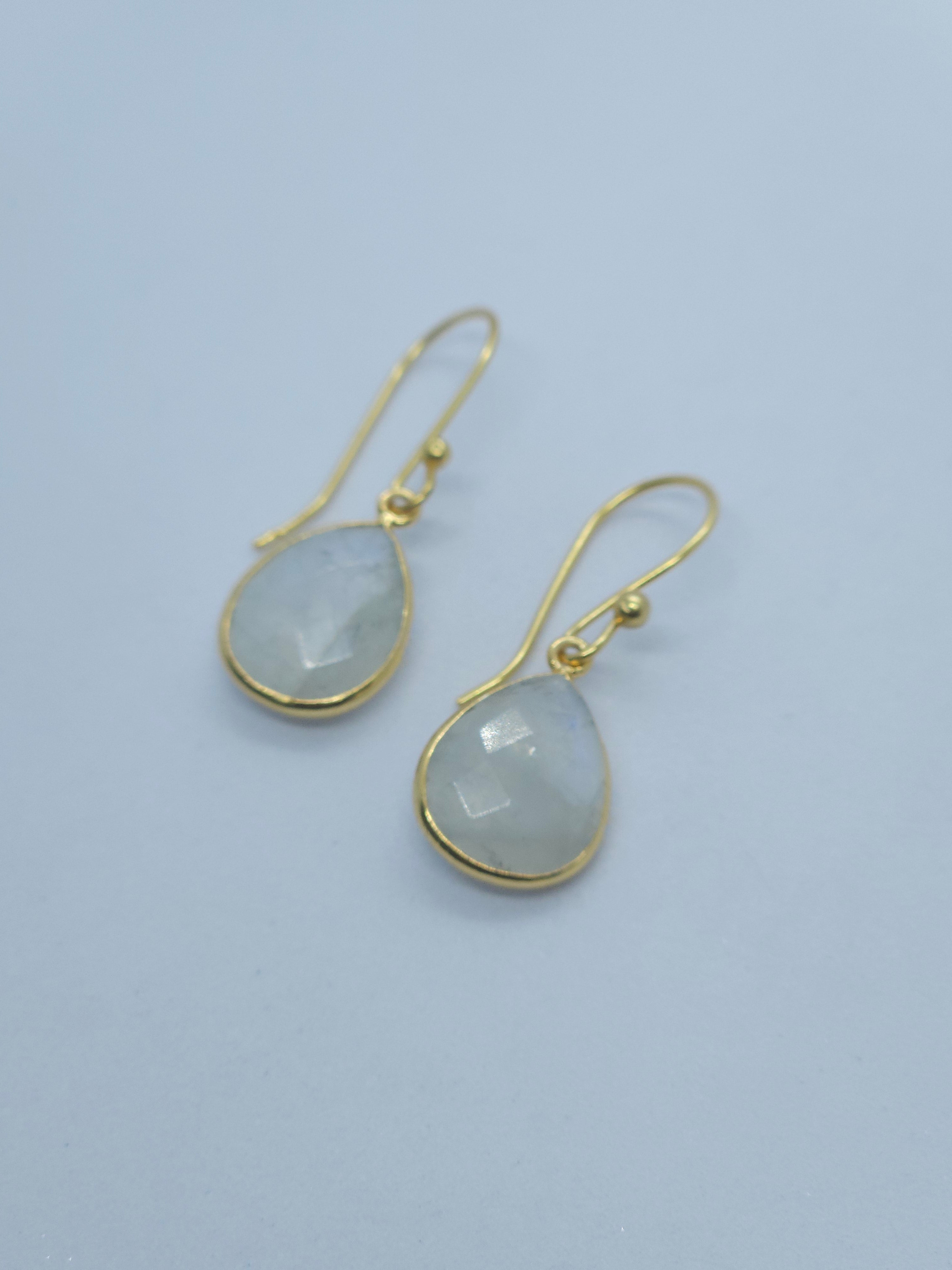 Rainbow Moonstone Gold Vermeil Bezel Set Earrings.