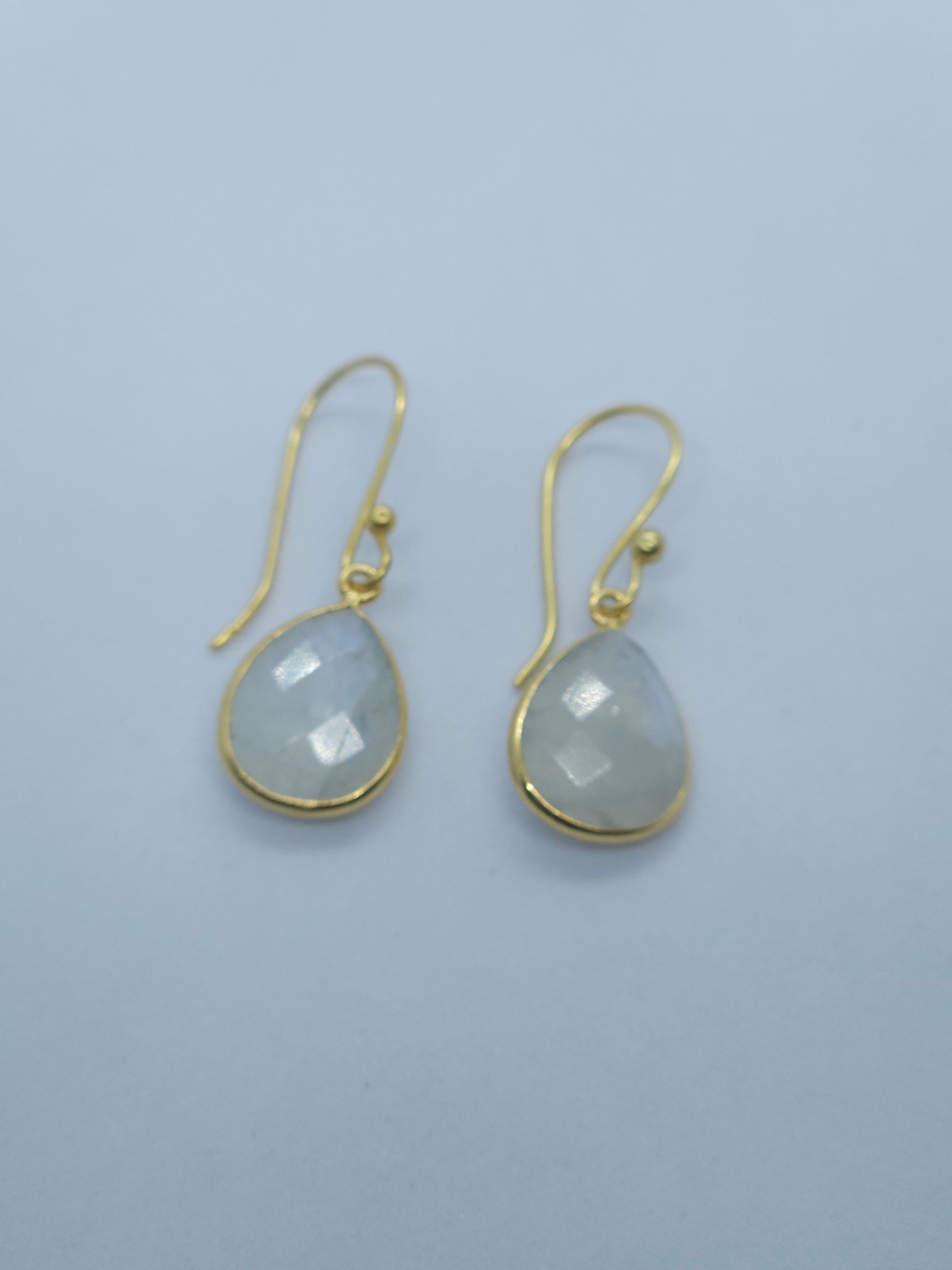 Rainbow Moonstone Gold Vermeil Bezel Set Earrings.