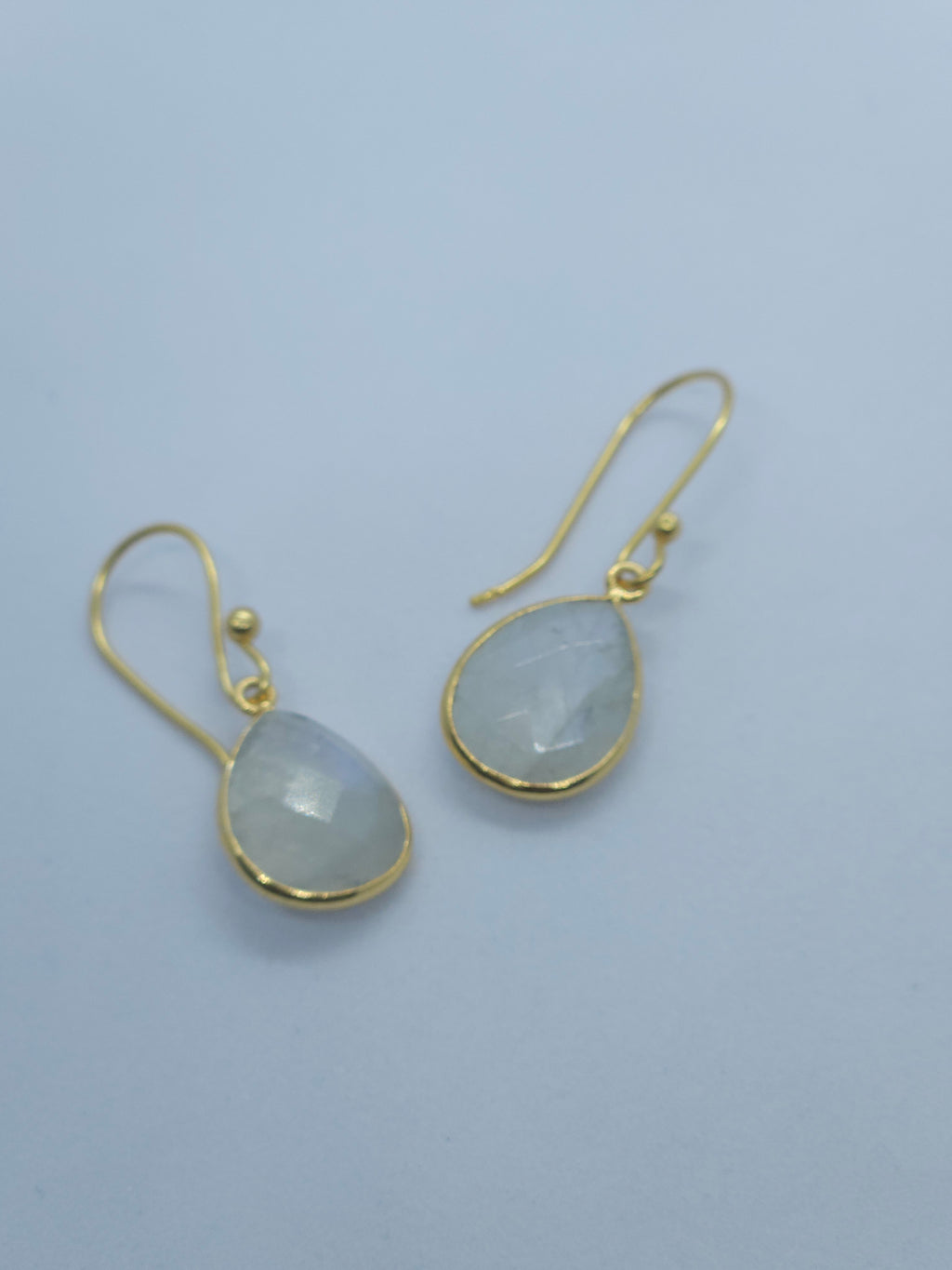 Rainbow Moonstone Gold Vermeil Bezel Set Earrings.