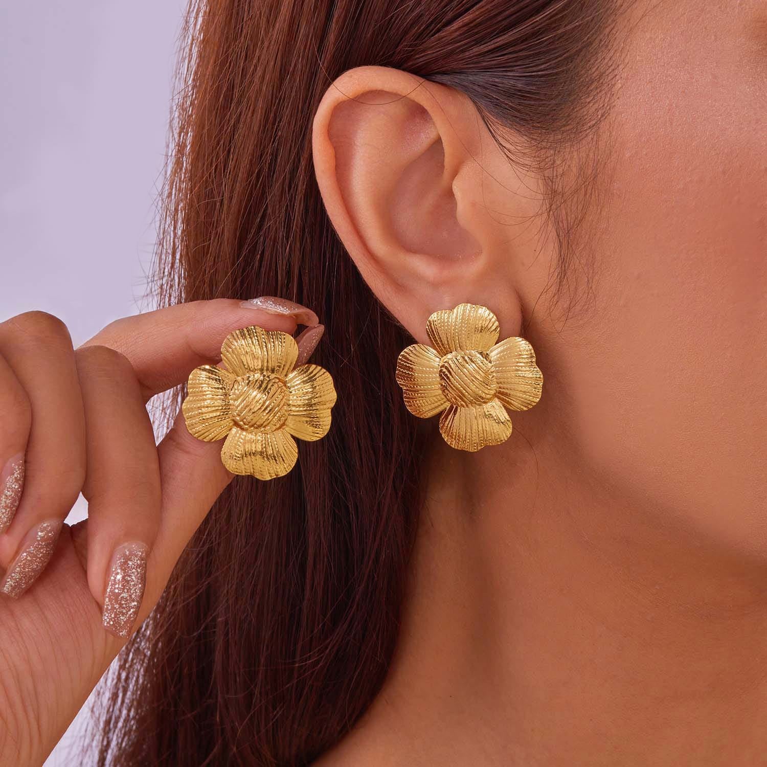 Stainless steel Flower Earrings for women Colour:- Gold 18 k gold plated Anti tarnish and Anti Allergic