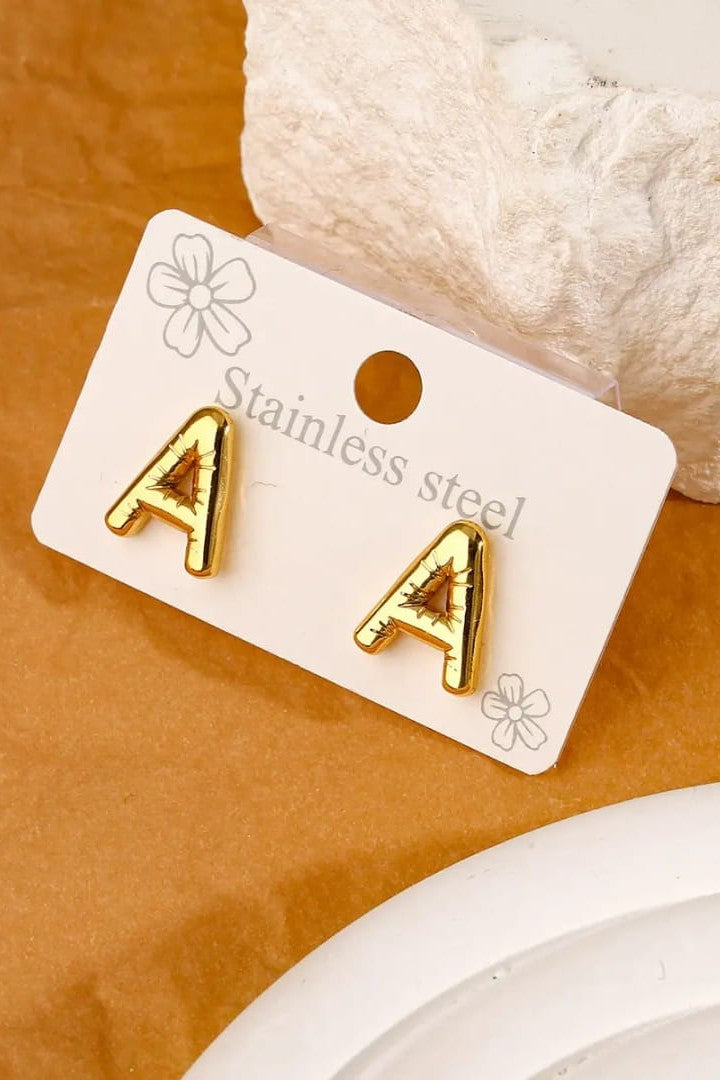Stainless Steel Alphabet A ear studs 18 k gold plated