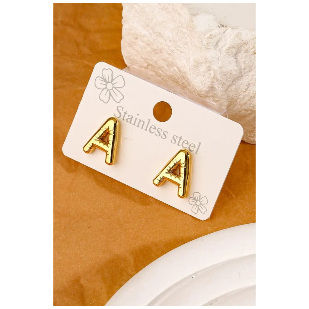 Stainless Steel Alphabet A ear studs 18 k gold plated