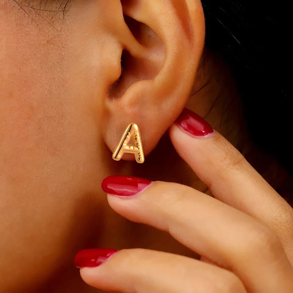 Stainless Steel Alphabet A ear studs 18 k gold plated