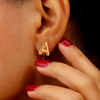 Stainless Steel Alphabet A ear studs 18 k gold plated