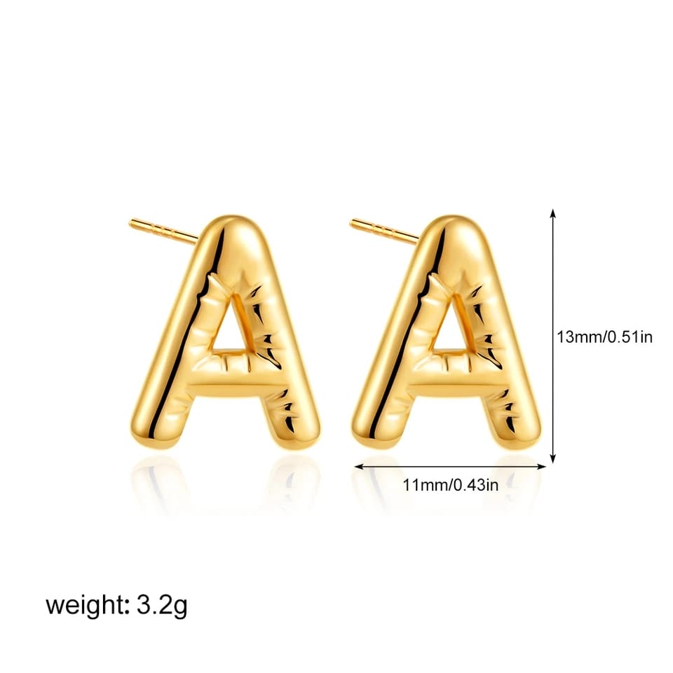Stainless Steel Alphabet A ear studs 18 k gold plated