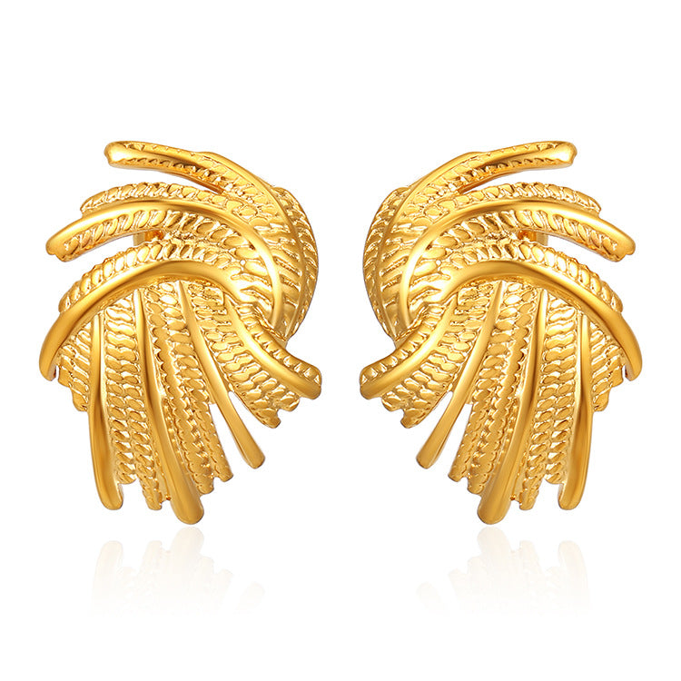 Stainless steel earrings , trending design Colour:- GoldAnti tarnish and Anti allergic 18 k gold plating Superior quality jewellery