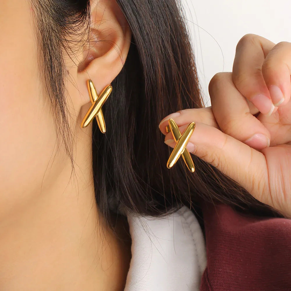 Stainless steel X shape Earrings Anti tarnish and Anti Allergic 18 k gold plated Superior Quality products