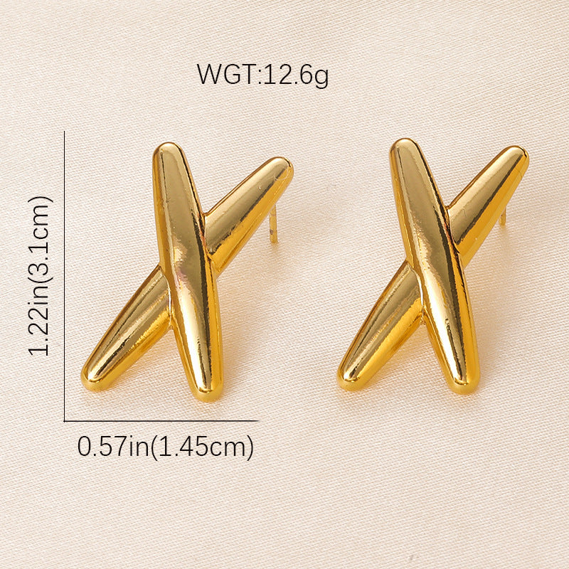 Stainless steel X shape Earrings Anti tarnish and Anti Allergic 18 k gold plated Superior Quality products