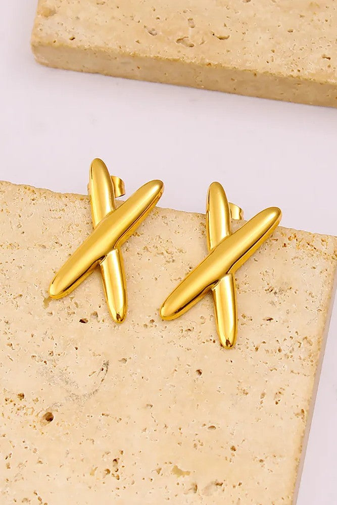 Stainless steel X shape Earrings Anti tarnish and Anti Allergic 18 k gold plated Superior Quality products