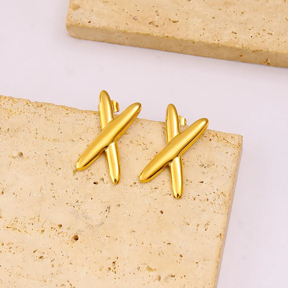 Stainless steel X shape Earrings Anti tarnish and Anti Allergic 18 k gold plated Superior Quality products