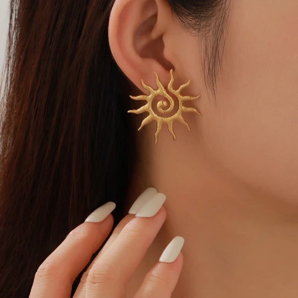Stainless steel Earrings, sun shape Anti tarnish and Anti allergic 18 k gold plated Superior Quality