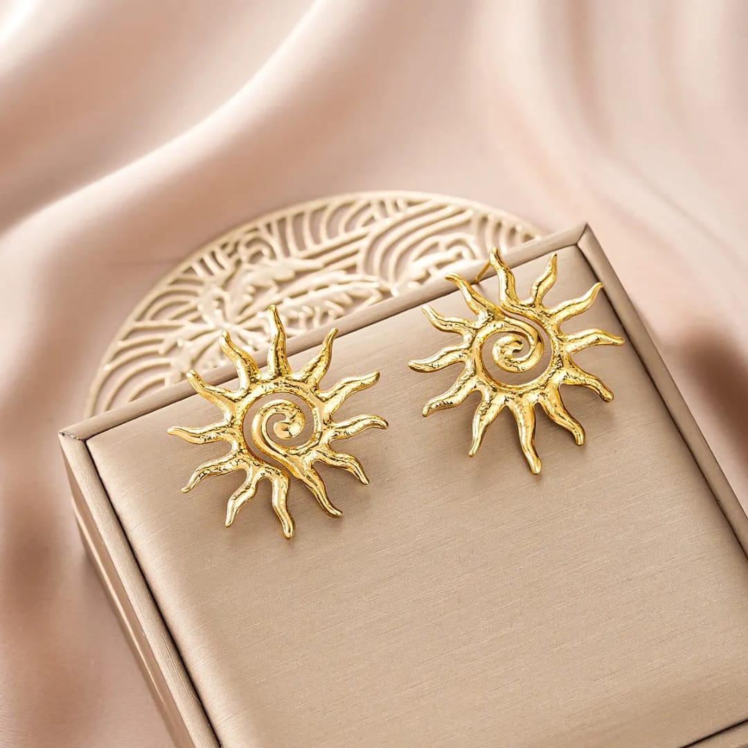 Stainless steel Earrings, sun shape Anti tarnish and Anti allergic 18 k gold plated Superior Quality