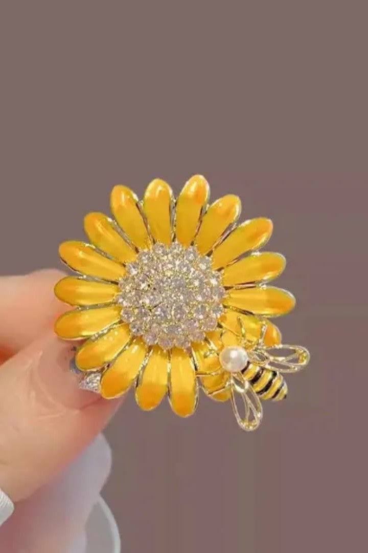 Honey bee and Sunflower combination brooch