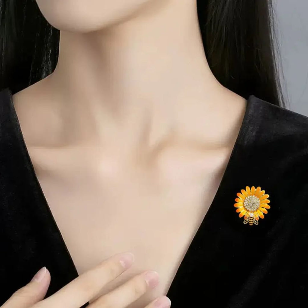 Honey bee and Sunflower combination brooch