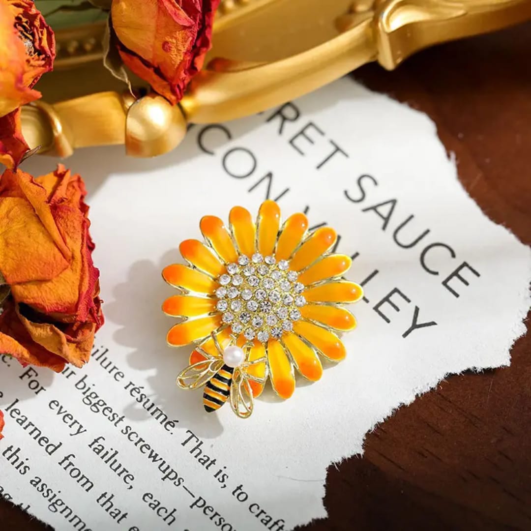 Honey bee and Sunflower combination brooch
