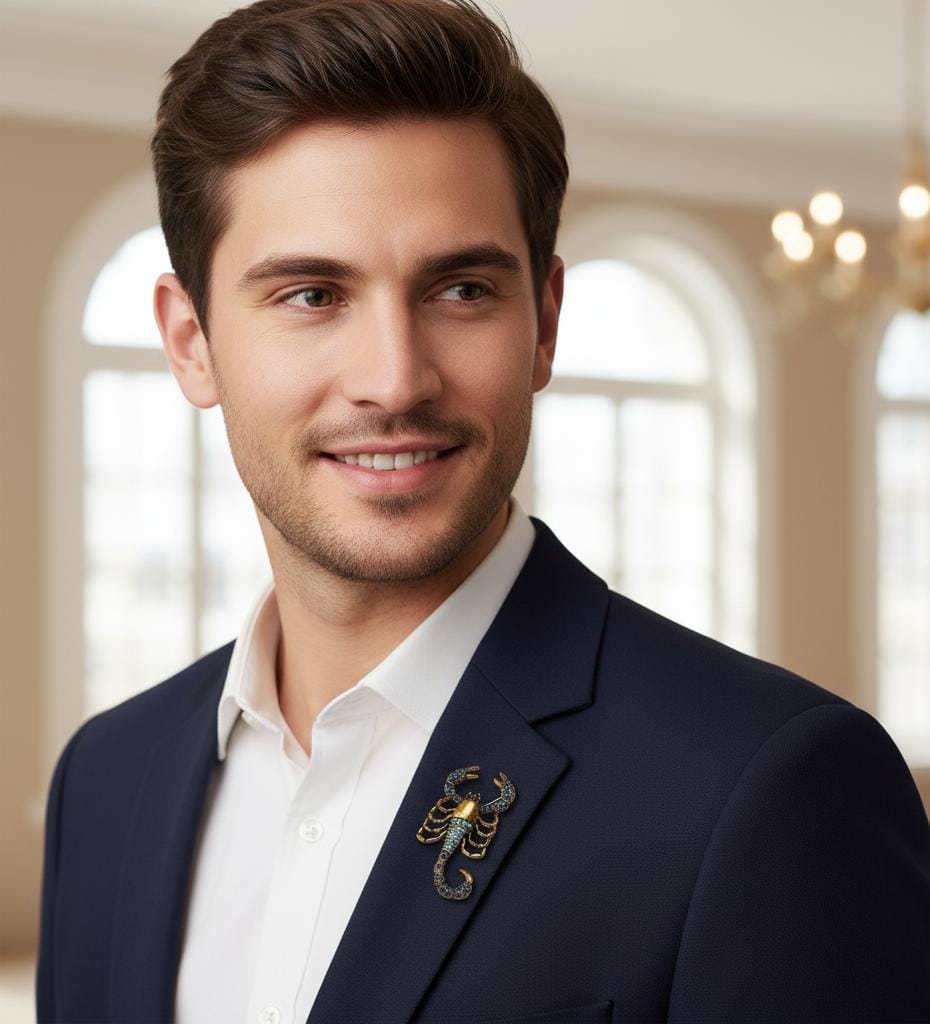 Scorpion shaped Brooch Unisex style for men and women bothAnti tarnished material Colour:- Same as photo Material:- Alloy copper