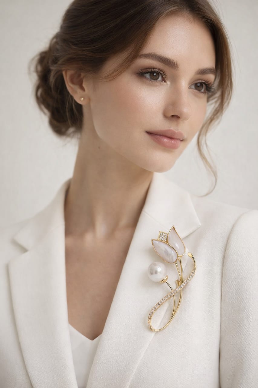 White flower  Brooch Unisex style Material:- Alloy copper Anti tarnish and Anti Allergic Superior Quality products