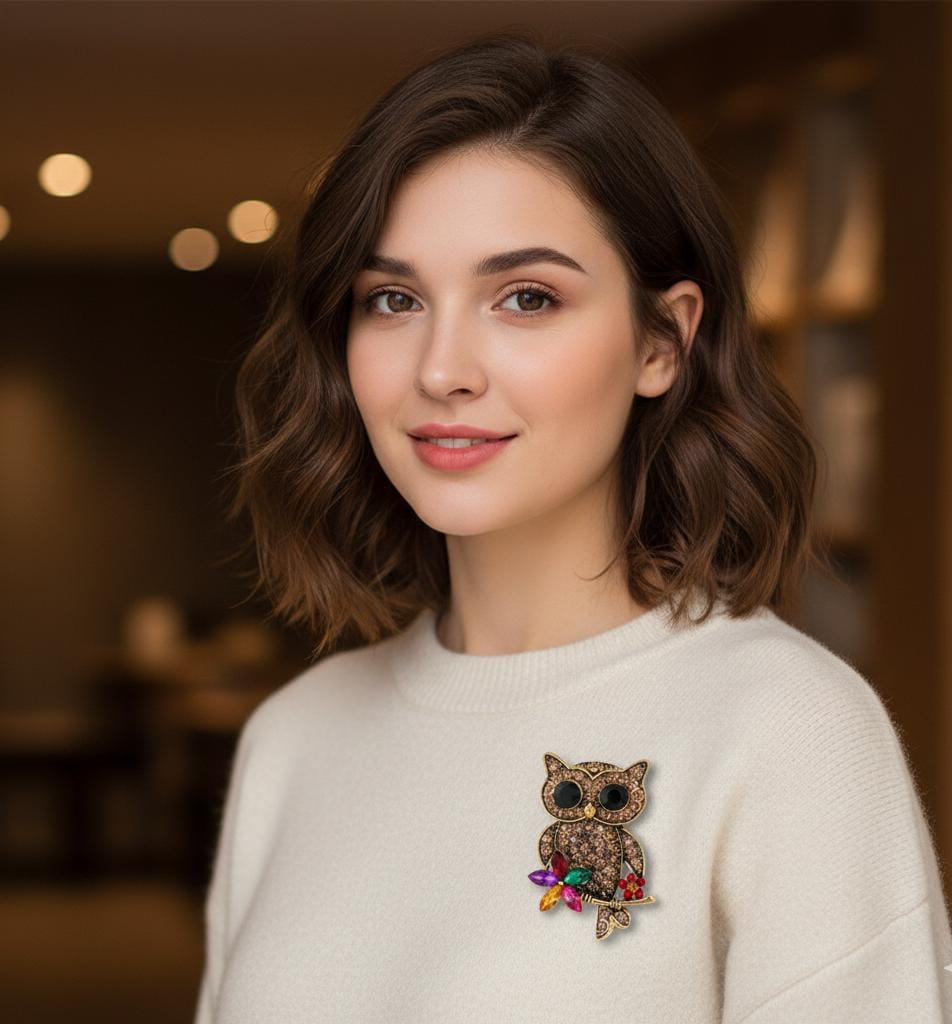 Owl shaped brooch Hot selling and trendy Unisex style for men and women Material:- Alloy copper Anti tarnish and Anti Allergic