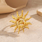 Stainless steel statement rings Sun shaped Material:- Stainless steel with 18 k gold plated Anti tarnish and Anti Allergic Superior Quality products