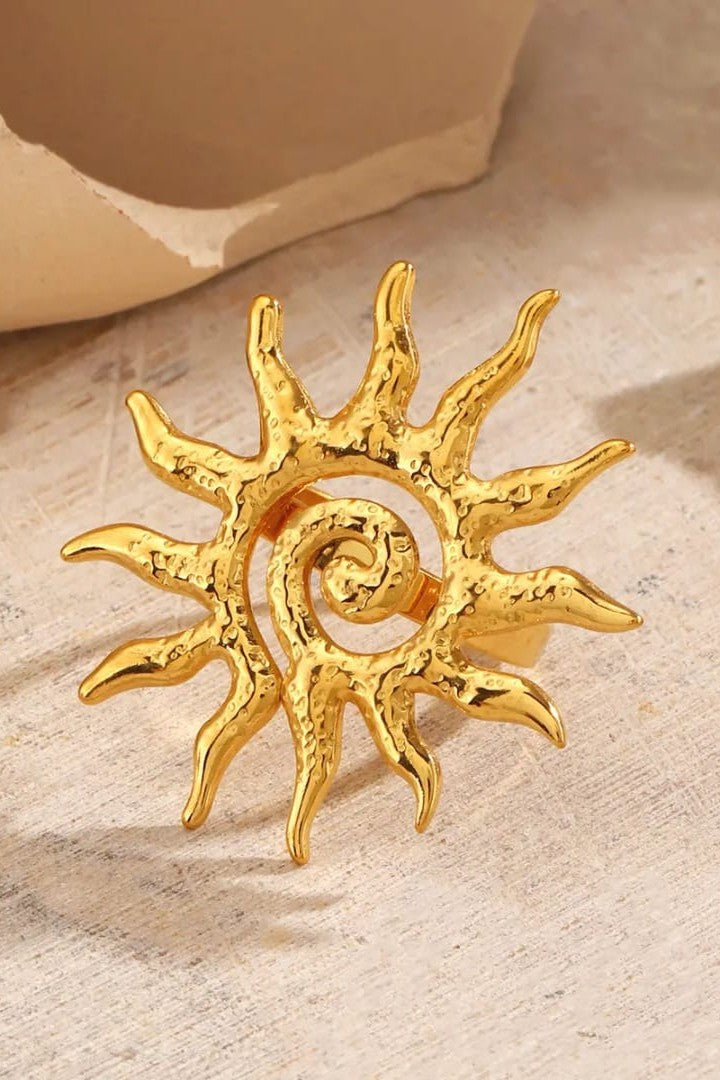 Stainless steel statement rings Sun shaped Material:- Stainless steel with 18 k gold plated Anti tarnish and Anti Allergic Superior Quality products