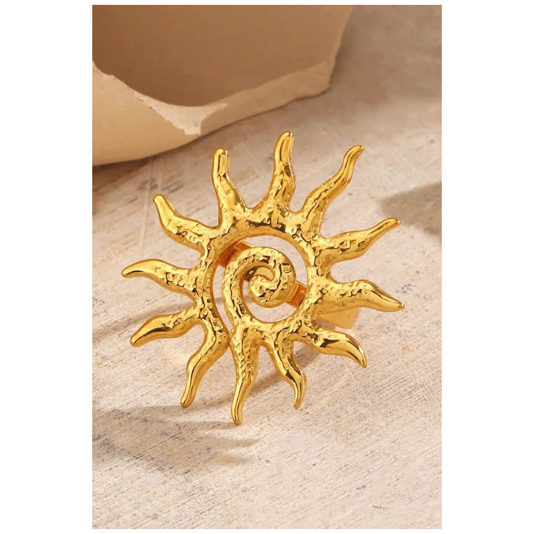 Stainless steel statement rings Sun shaped Material:- Stainless steel with 18 k gold plated Anti tarnish and Anti Allergic Superior Quality products