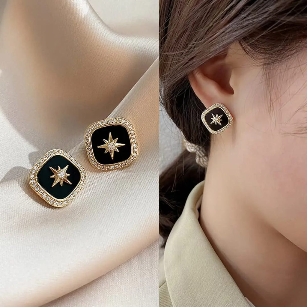 Women cute style studs Colour:- Gold + Black Material:- Alloy copper Anti Tarnish and Anti Allergic