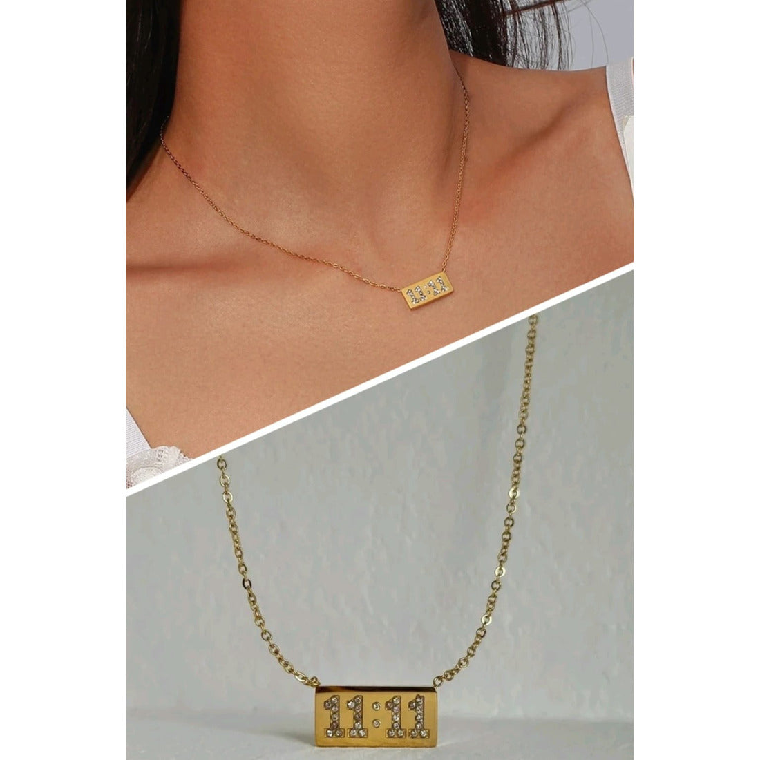 11:11 Lucky Charm Necklace for GirlsMaterial:- Alloy copper Anti tarnish necklace Colour:- Gold