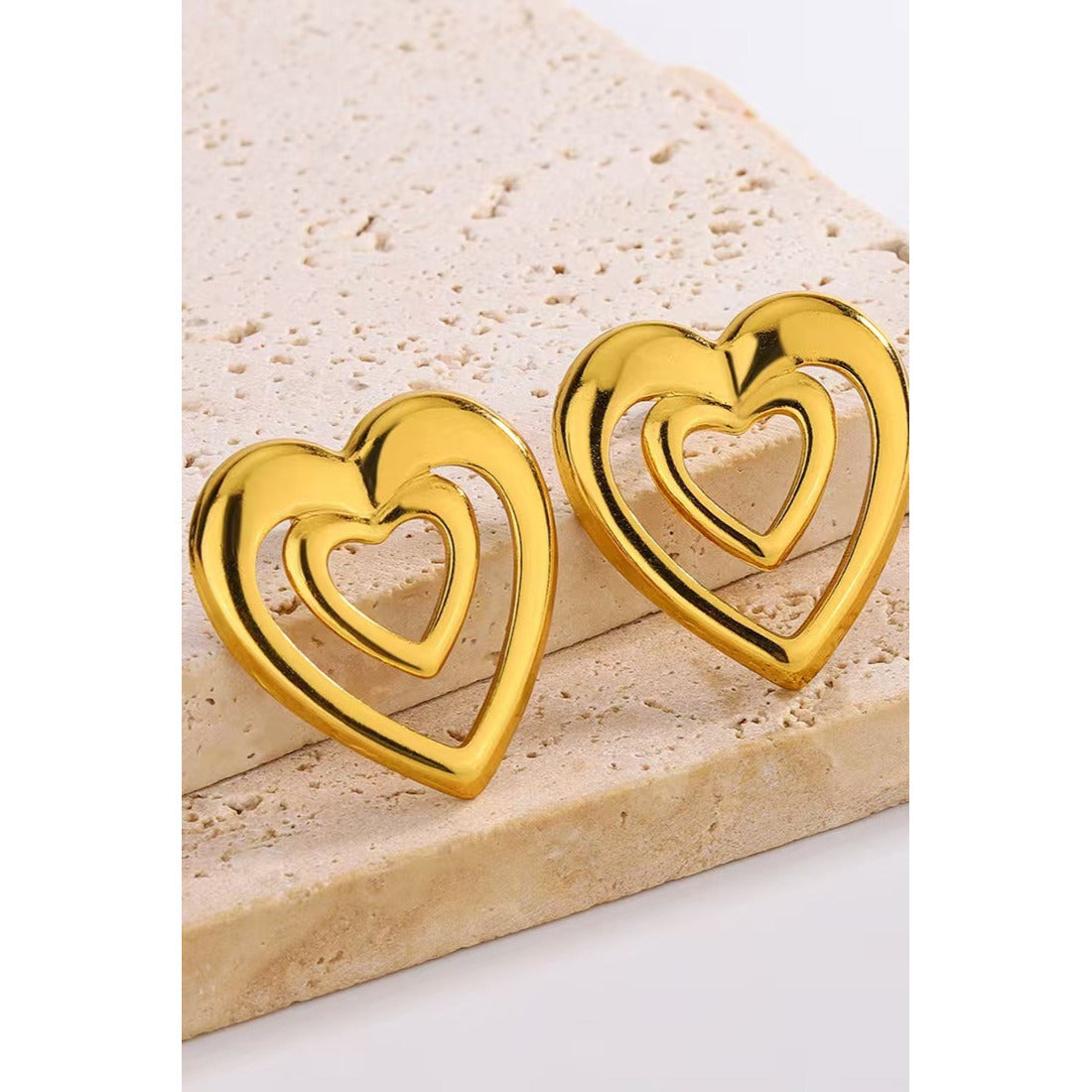 Stainless steel Double Heart earrings Colour:- Gold 18 k gold plated steelAnti tarnish and Anti Allergic