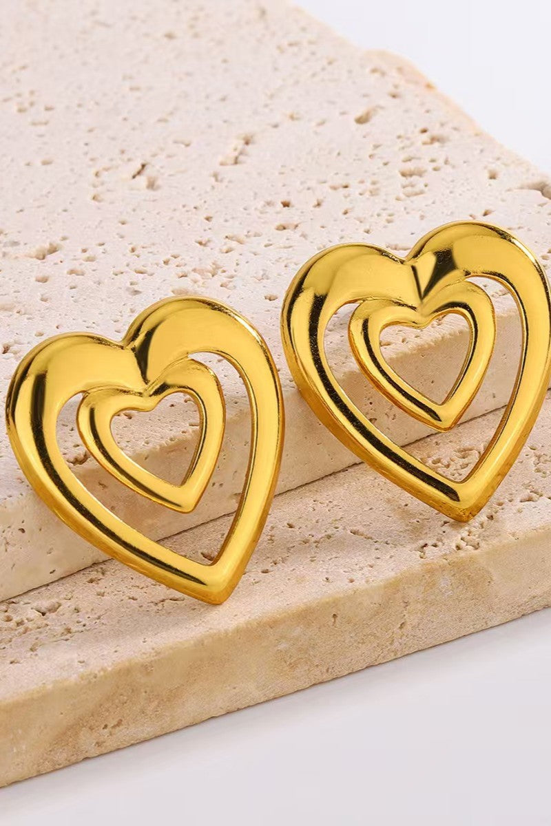 Stainless steel Double Heart earrings Colour:- Gold 18 k gold plated steelAnti tarnish and Anti Allergic