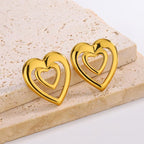 Stainless steel Double Heart earrings Colour:- Gold 18 k gold plated steelAnti tarnish and Anti Allergic