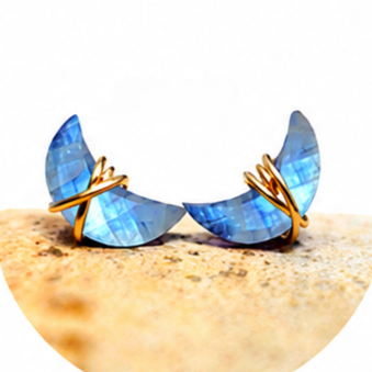 Gemstone Crescent Wire Wrapped Stud Earing