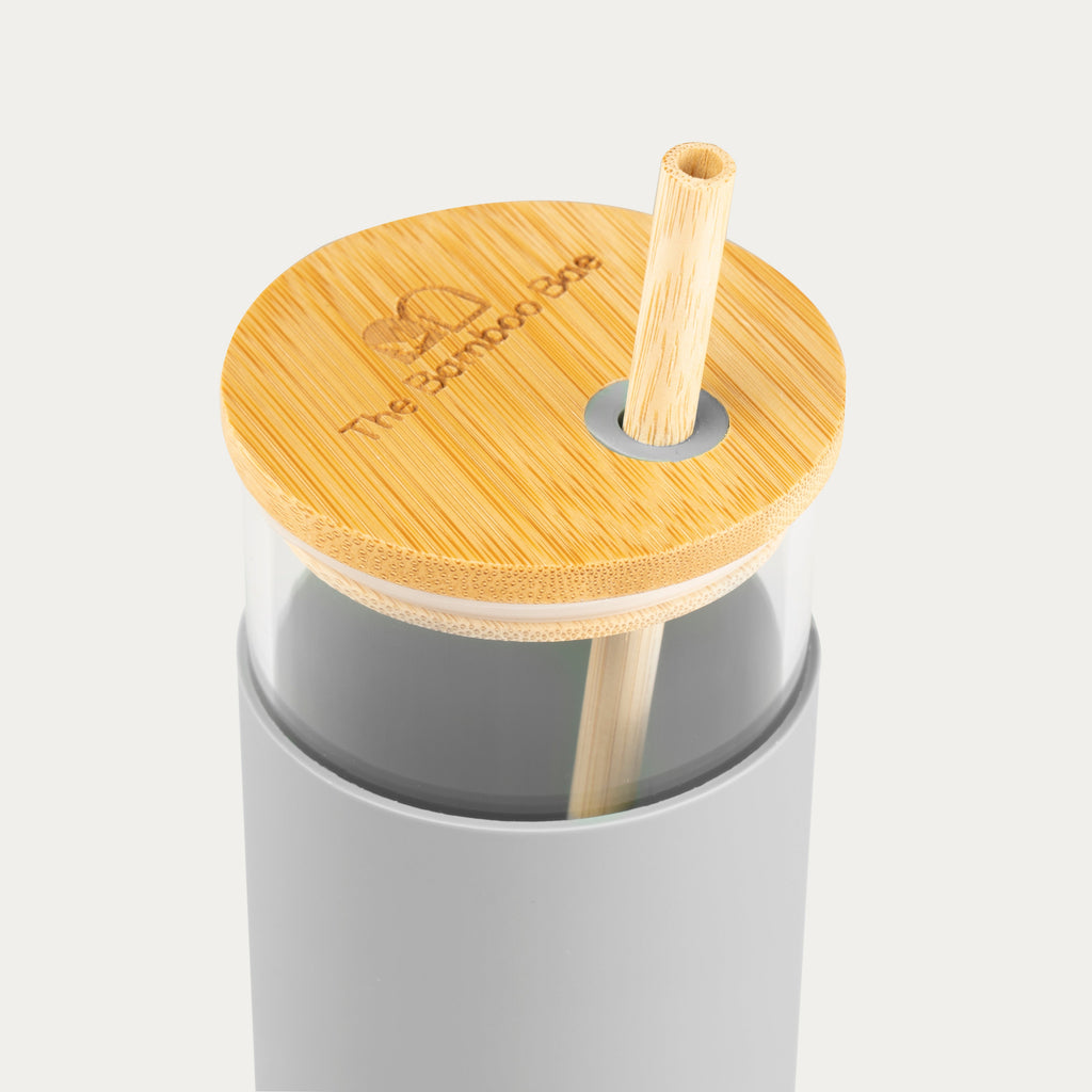 Glass Sipper with Bamboo Lid & Straw – Tumbler with Sleeve - The Bamboo Bae