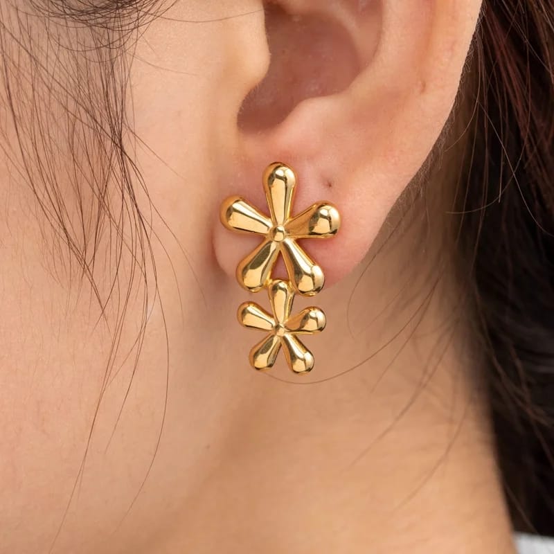 Stainless steel Double flower earrings