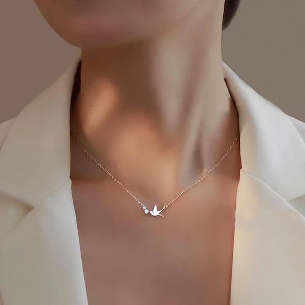 Swallow bird pendant Necklace with Diamonds