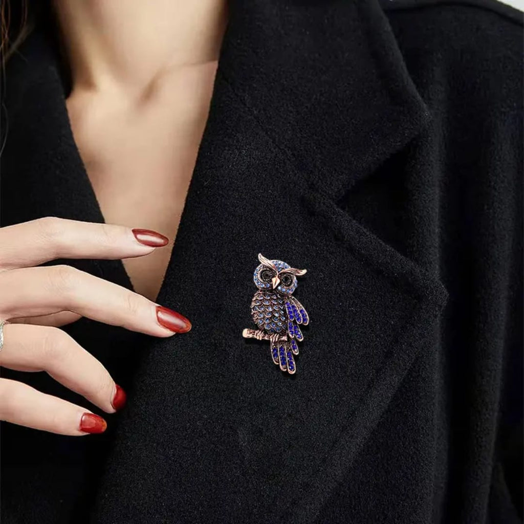 Owl Brooch , big size Unisex style Gold , blue and silver colour available Anti tarnish material