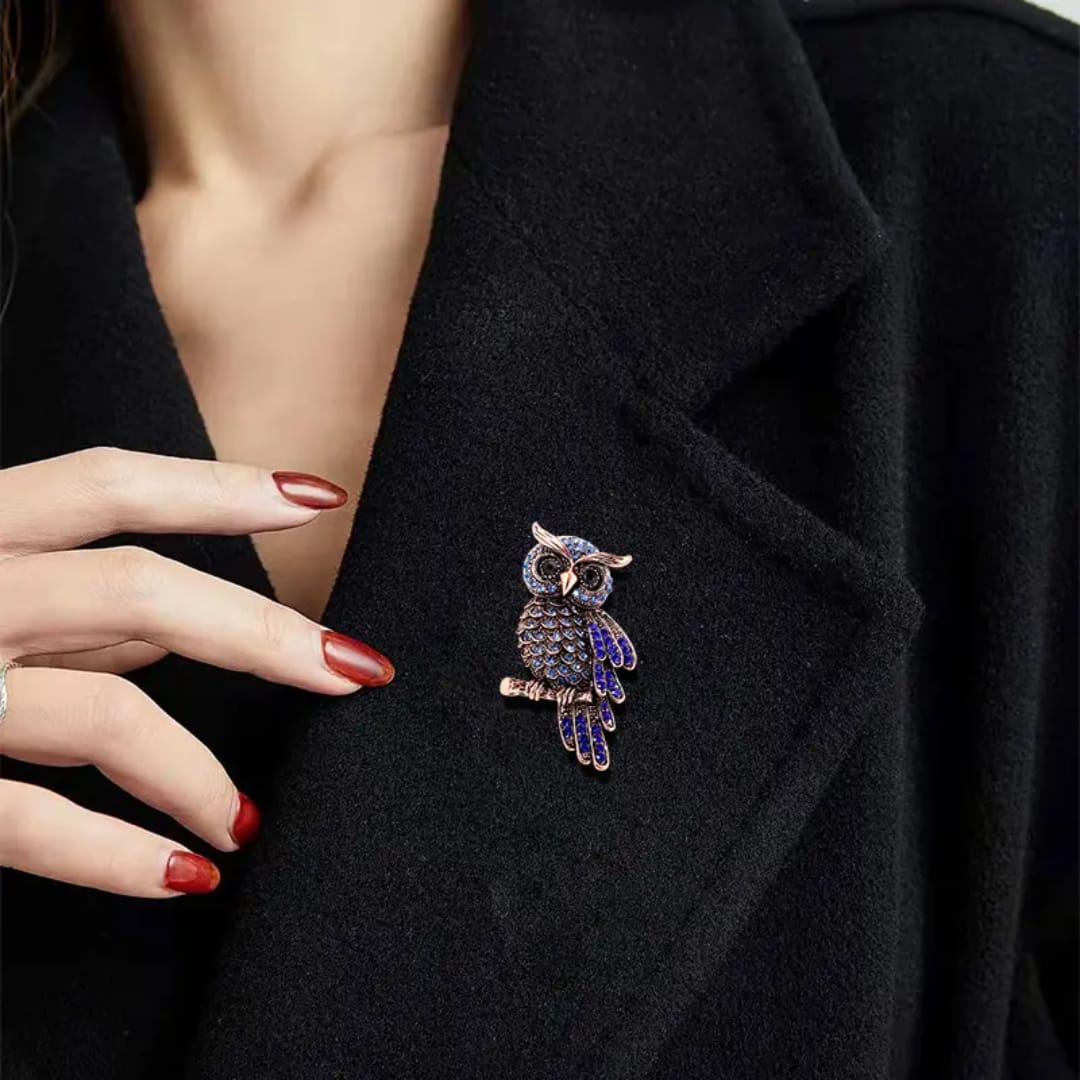 Owl Brooch , big size Unisex style Gold , blue and silver colour available Anti tarnish material