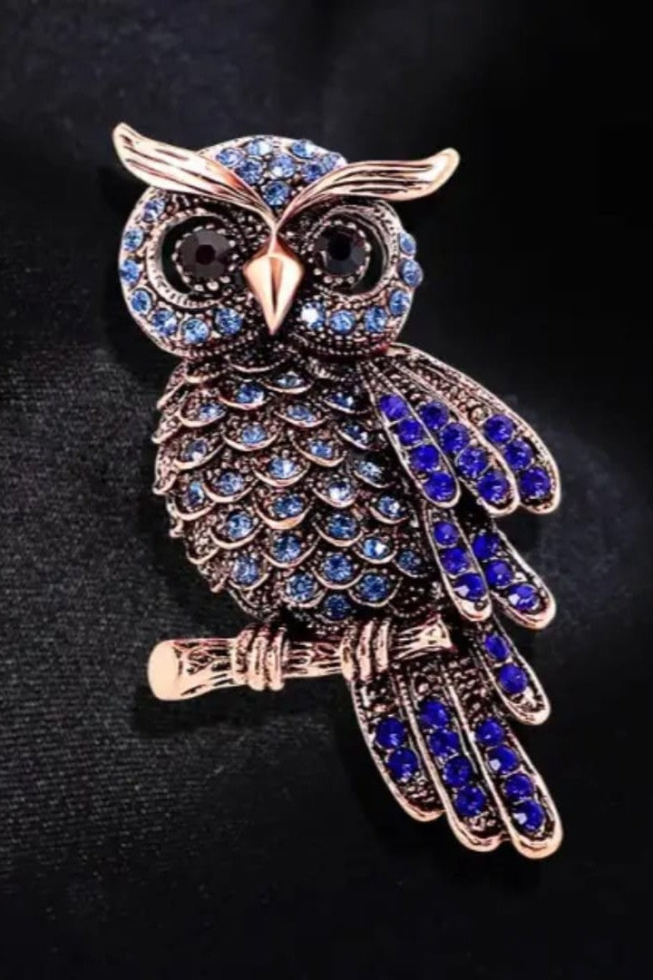 Owl Brooch , big size Unisex style Gold , blue and silver colour available Anti tarnish material