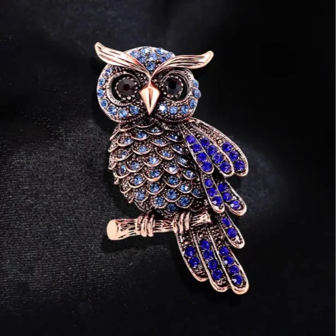 Owl Brooch , big size Unisex style Gold , blue and silver colour available Anti tarnish material