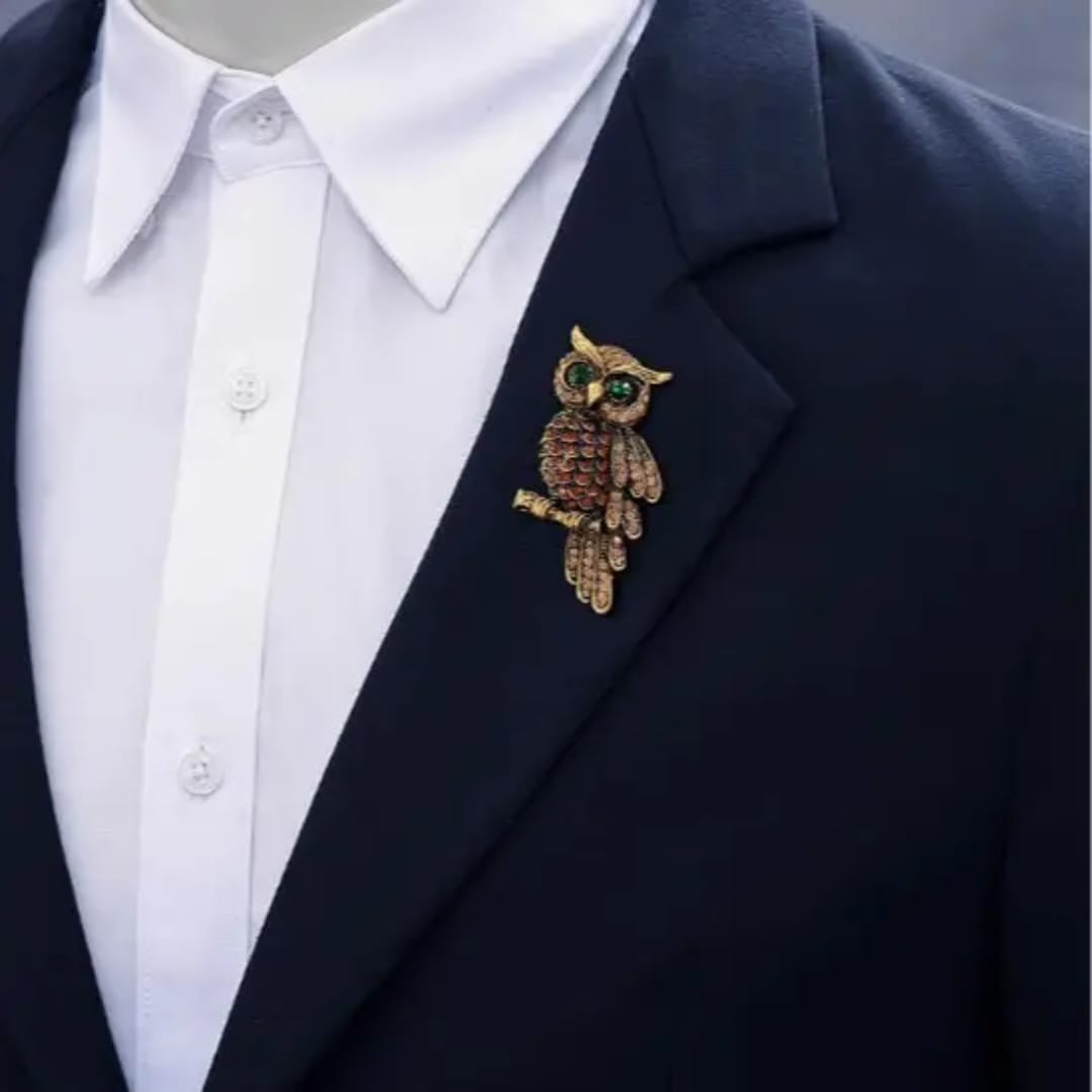 Owl Brooch , big size Unisex style Gold , blue and silver colour available Anti tarnish material