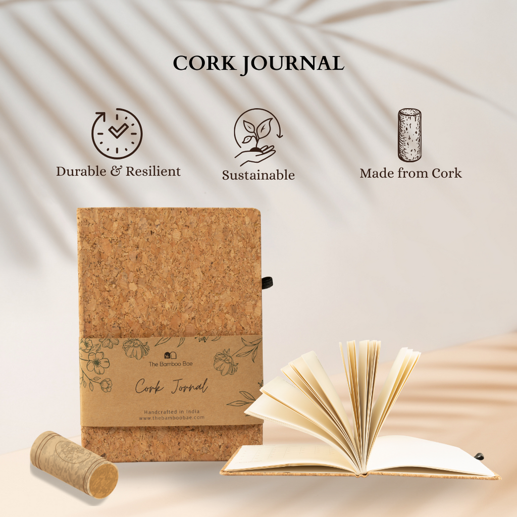 Eco-Friendly Cork Diary – A5 Hardbound Journal with 160 Pages (90 GSM) | Natural Cork Cover, Pen Holder, Elastic Closure & Bookmark | Sustainable Notebook for Work, Study & Gifting