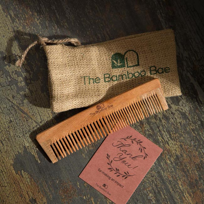 Neem Wooden Comb – Natural Dual-Tooth Hair Comb | Dandruff Control, Frizz Reduction & Gentle Detangling | Suitable for All Hair Types