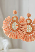 18K Gold Peach Tassel Fringe Beaded Earrings