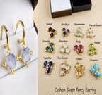 Gemstone Crescent Wire Wrapped Stud Earing